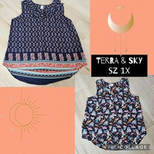 Bundle Of 2 Terra & Sky Women's Sleeveless Floral Blouses, Sz 1X - EUC